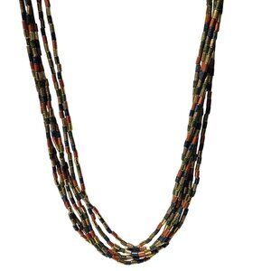 Boho Beaded Multi Strand Necklace Tube Beads Retro 70s Fashion Jewelry Women